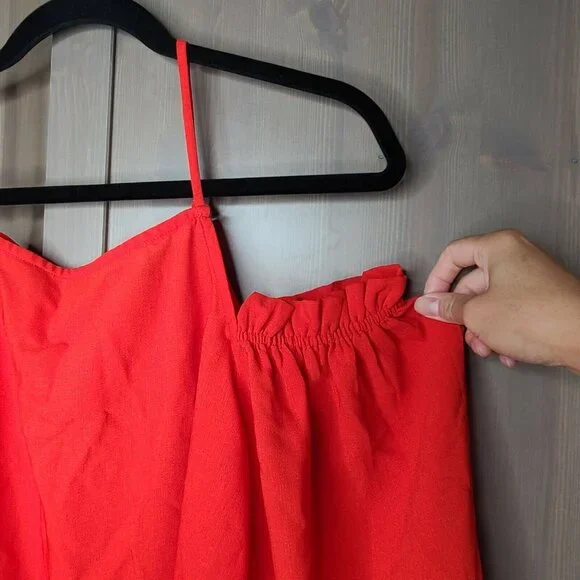 Elodie Blouse Womens XS Red Orange Cold Shoulder Elastic Cuff Sleeve Ruffle - Picture 3 of 11